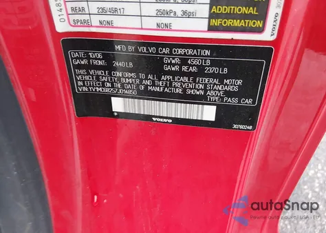 2007 Volvo C70 T5 из США, поврежденный, VIN YV1MC68257J014850